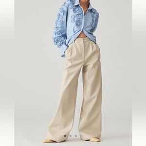 Anthropologie/ Hutch Faux Leather Wide-Leg Pants in Pearl